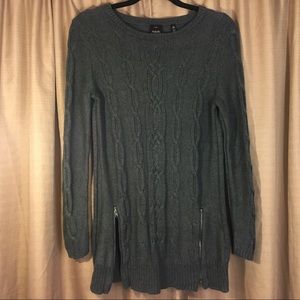 Charcoal Grey Sweater Dress Cable Knit Zipper